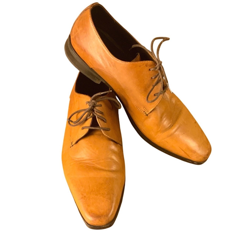 Aldo Mens Tan Leather Derby Shoes Lace Up Oxford Dress Shoes Size 9