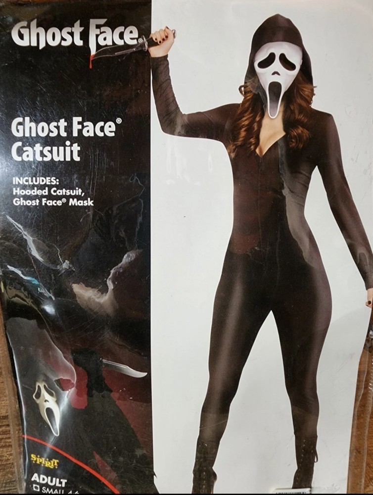 Ghost Face Scream Catsuit Halloween Costume Adult Cosplay, Size Small (4-6)