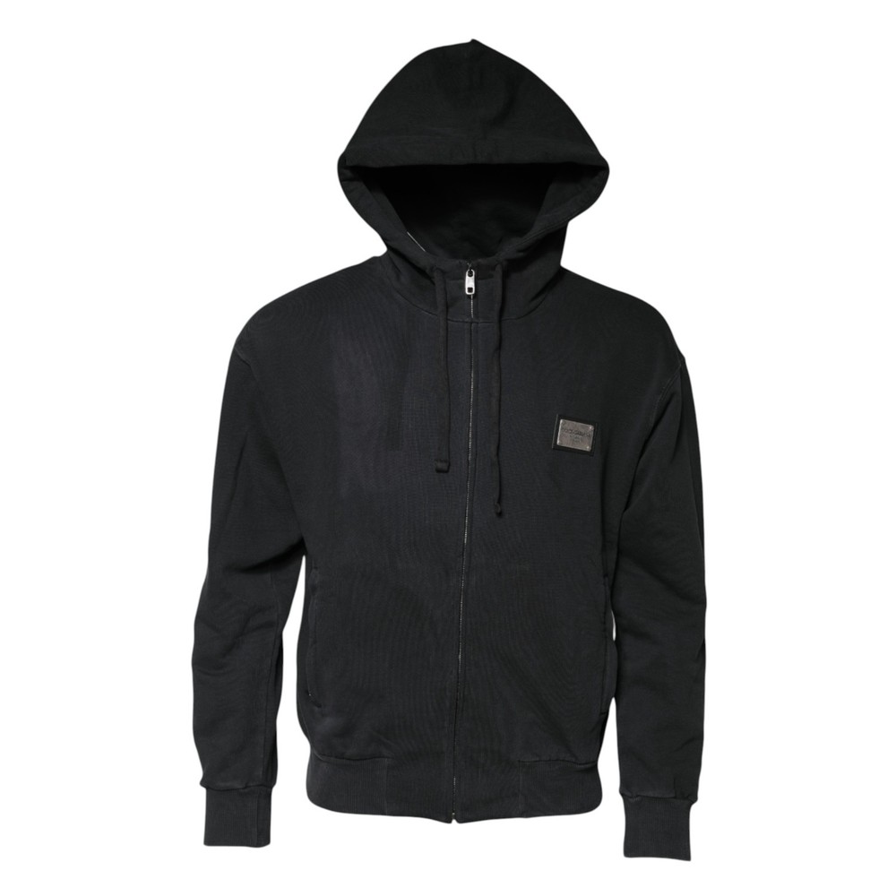 DOLCE & GABBANA Sweater Black Logo Full Zip Hooded Men Sweatshirt IT52/US42/L