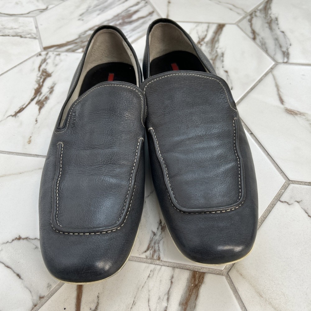 $890 Mens Gray Prada Leather Loafers Shoes Sz 9 UK / 10 US Made In Italy