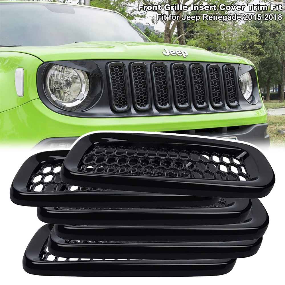 Front Grille Inserts Mesh Black ABS Grill Guard Cover Trim for Jeep Renegade 15+
