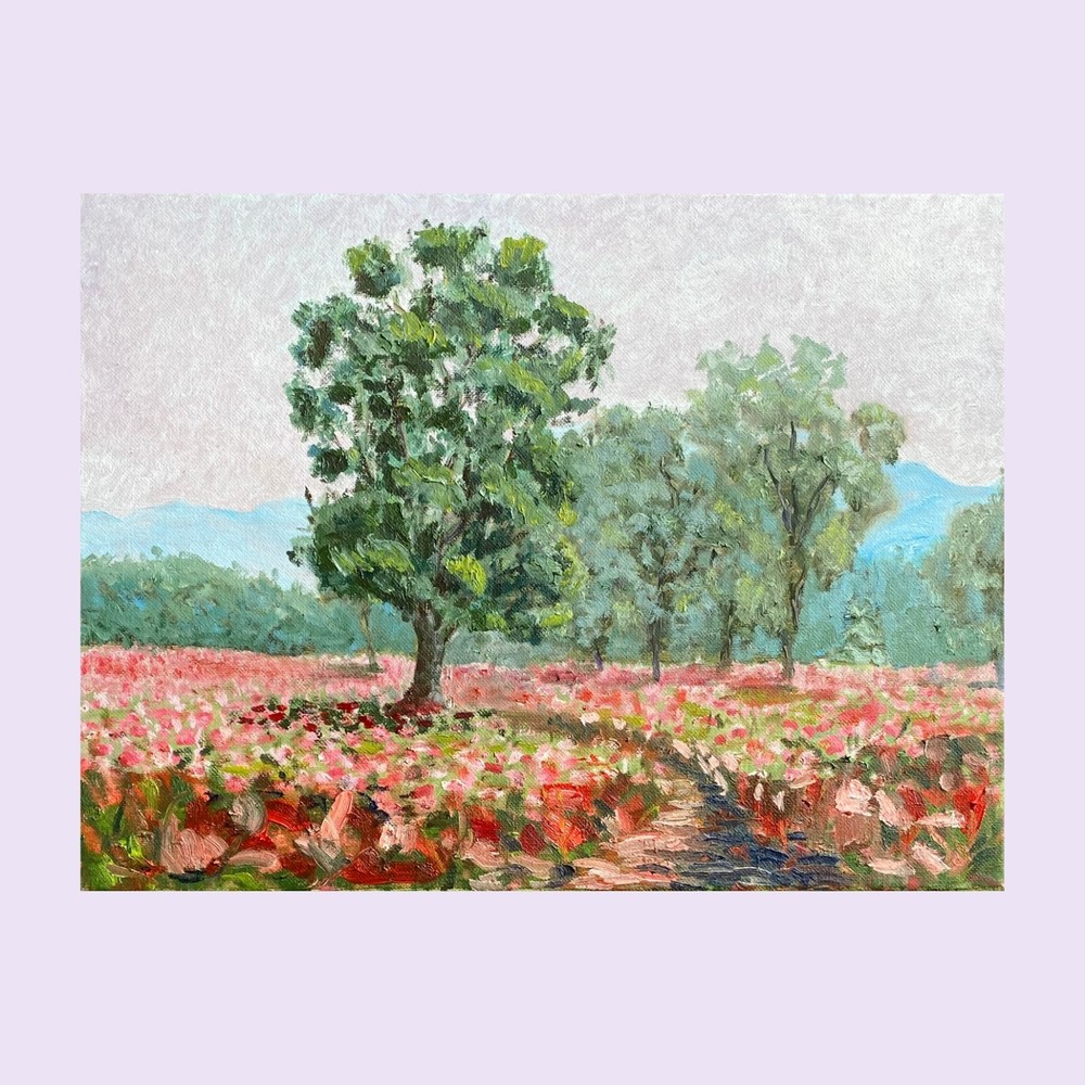 Beautiful Oil Painting. Original. Impressionist Flowers Field. Signed. Handmade.