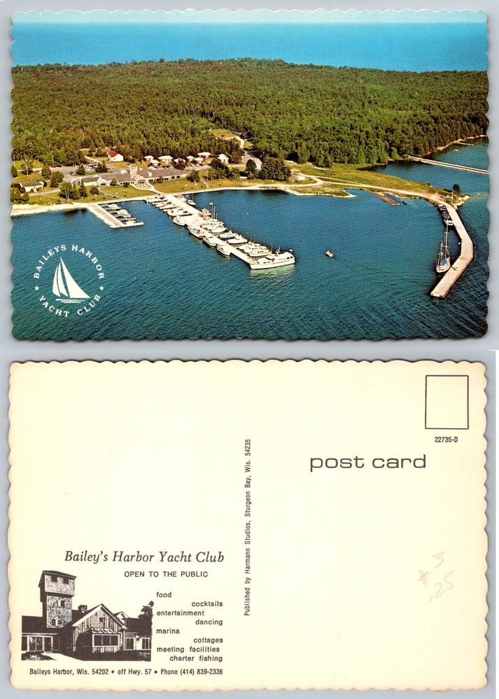 Baileys Harbor Yacht Club Wisconsin Aerial View Vintage Postcard WI Marina