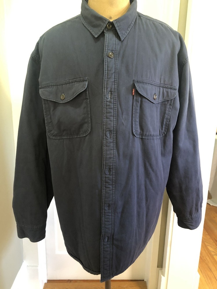 Levis Shacket Mens XXL Reg Blue Navy Sherpa Fleece Lined Button Up Shirt Jacket