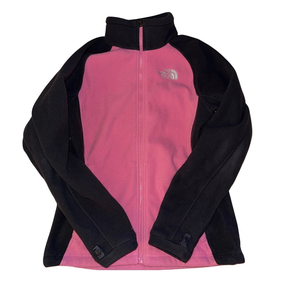 The North Face Pink Black Fleece Jacket Full Zip Embroidered Logo Women's