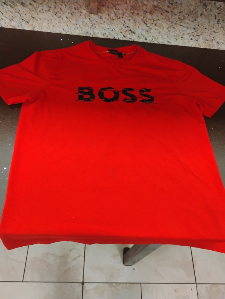 Hugo Boss Men's T-Shirt XXL Red Black Logo Short S Cotton Used Good Condition