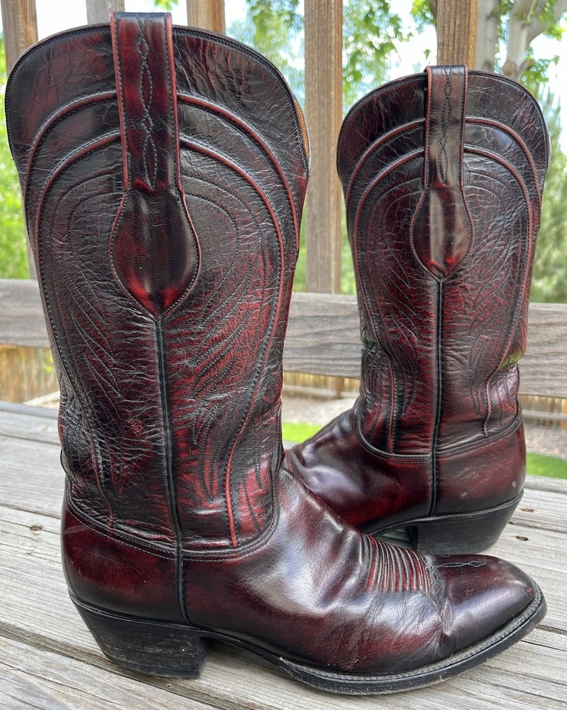 Vintage Lucchese Black Cherry Cowboy Boots Men's 10.5D L6608 Western Style