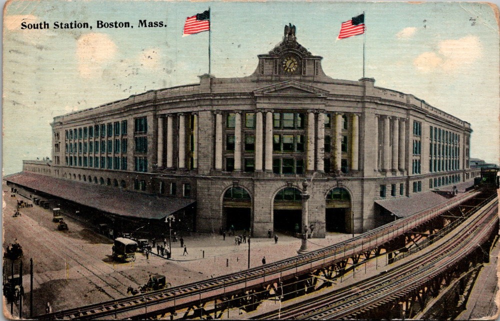 South Station Boston Massachusetts MA Train Depot Building Postcard
