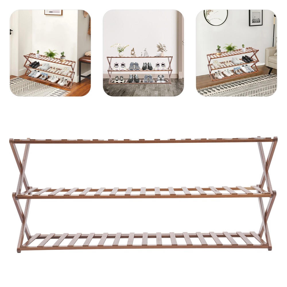 3-Tier Foldable Bamboo Shoe Rack for Living Room Entryway or Closet