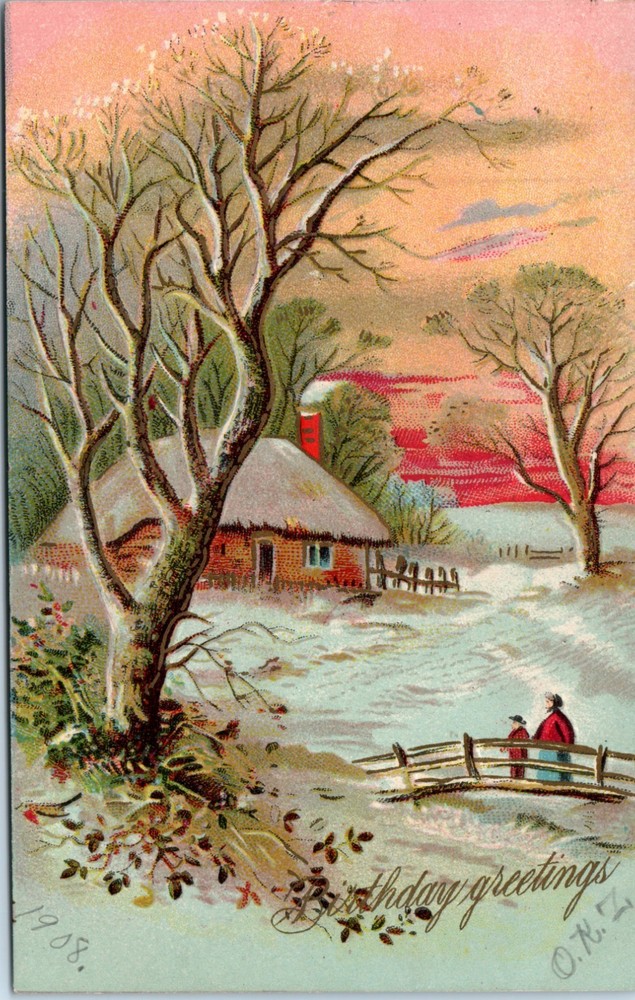 Vintage - Lovely Country Scene Embossed Birthday - Postcard - P12
