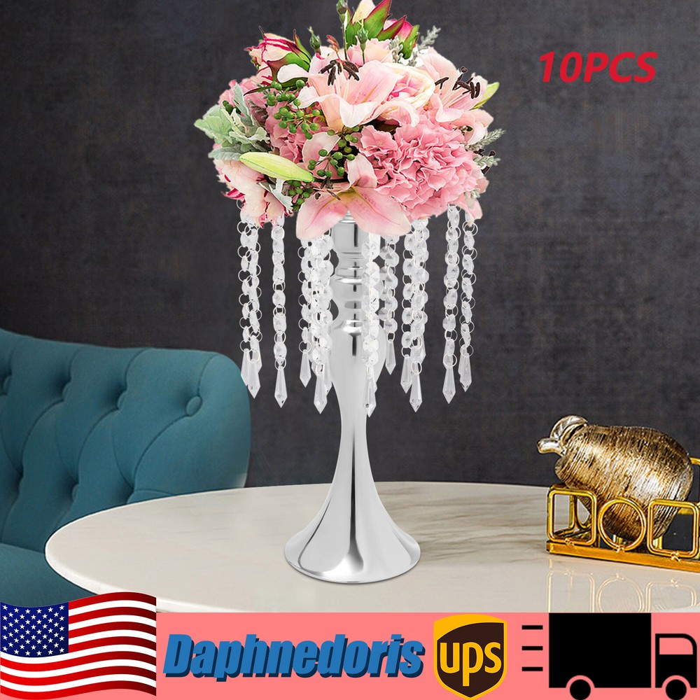 10 pcs Crystal Flower Stand Wedding Centerpieces Tables Metal Flower Vase Decor