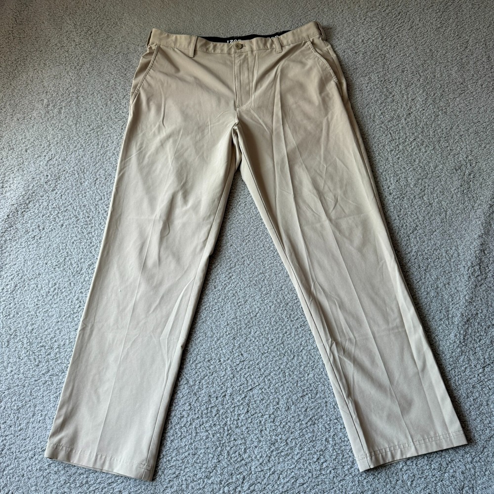 IZOD Golf Pants Mens 36x32 Beige Swingflex Straight Stretch Waist Performance