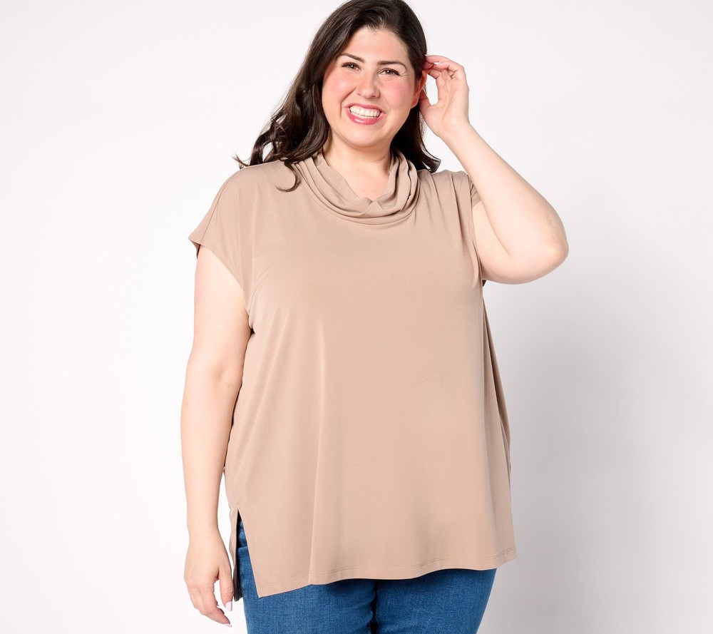 Susan Graver Women's Top Sz M Modern Essentials Regular Liquid Brown A662824