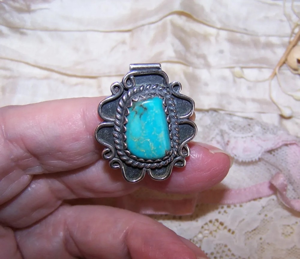 Made in Mexico Sterling Silver Turquoise Pendant - Native American Design