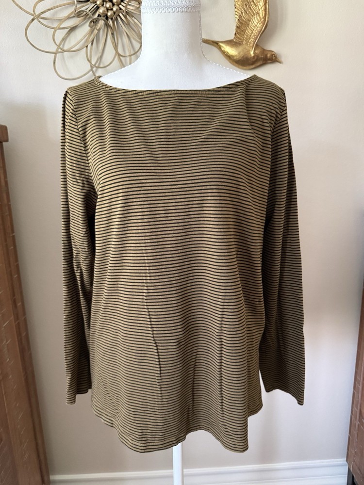 Eileen Fisher M Organic Cotton Striped Boat Neck Tunic Top