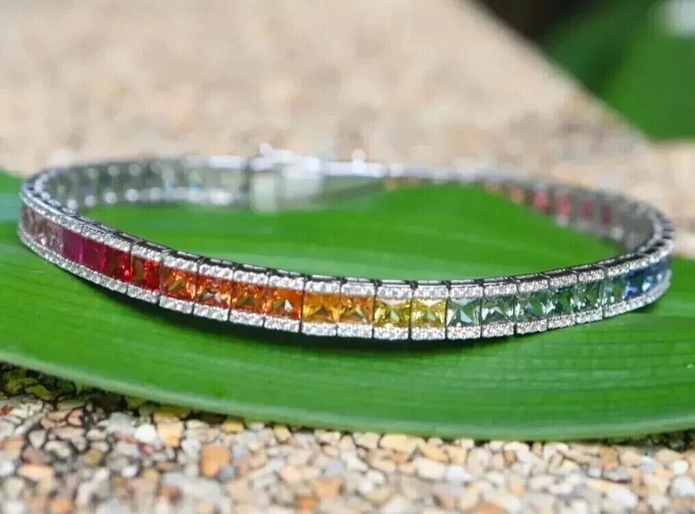 4Ct Princess Cut Simulated Diamond Women's Tennis Bracelet 14K White Gold Plated