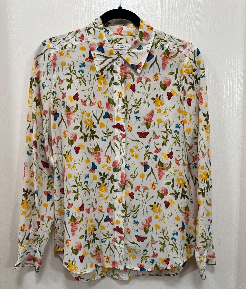 Equipment Femme Women Silk Long sleeve Shirt blouse Floral multicolor XS *Stains