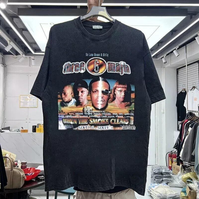 Three Six Mafia Hip Hop Basic Retro Style Black Short Sleeve Unisex Tshirt