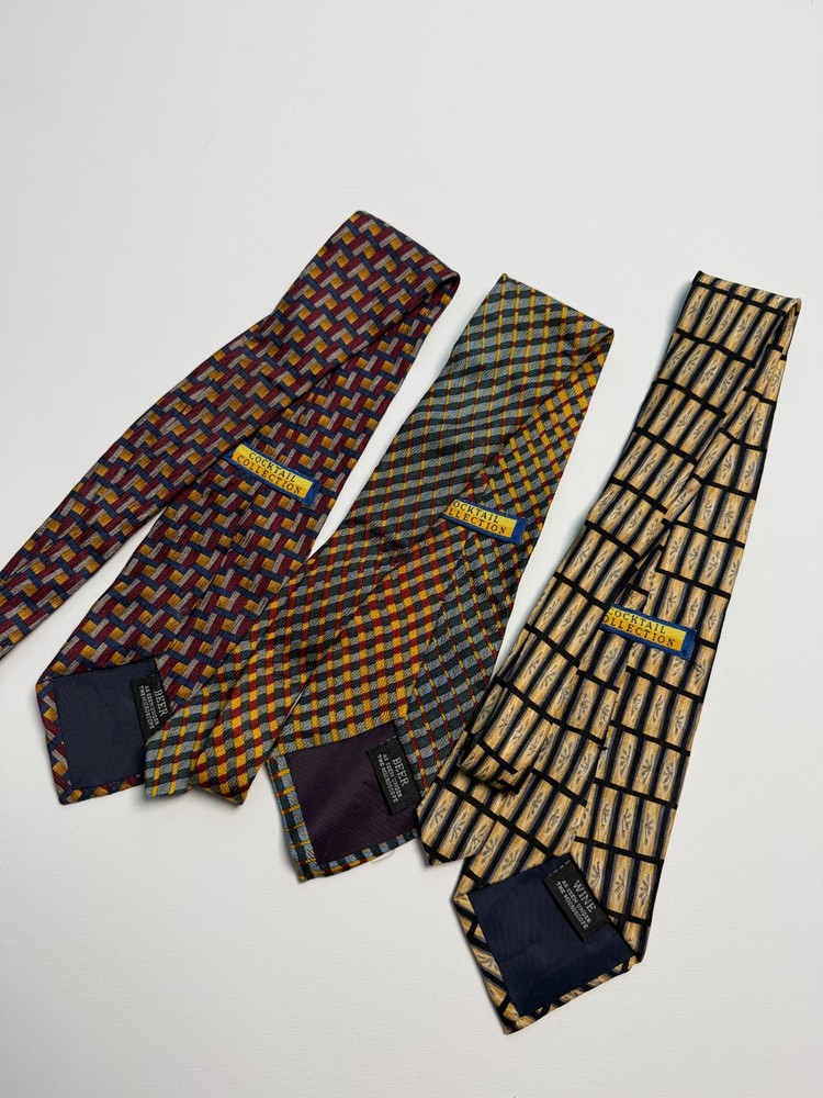 Cocktail Collection Silk Ties Lot 3 Vintage Pattern Geometric Classic Mens Tie