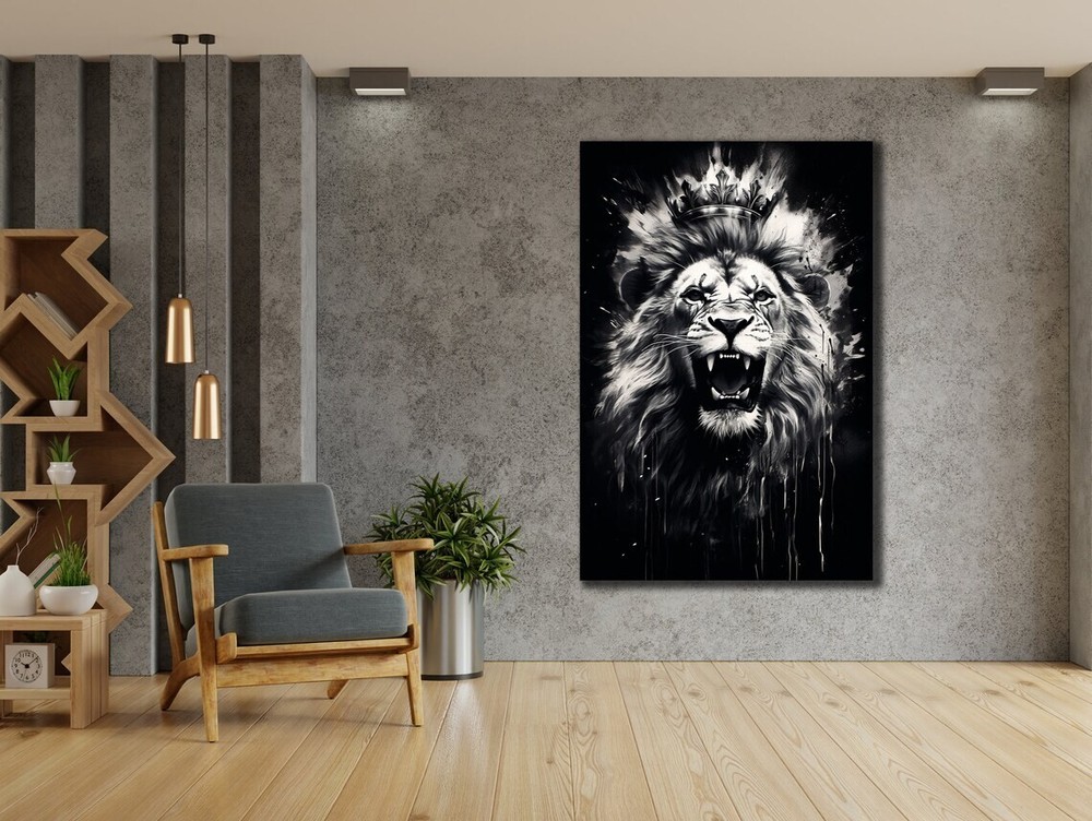 King Lion Black & White Print Abstract Unframed Canvas Print Australian Wall Art