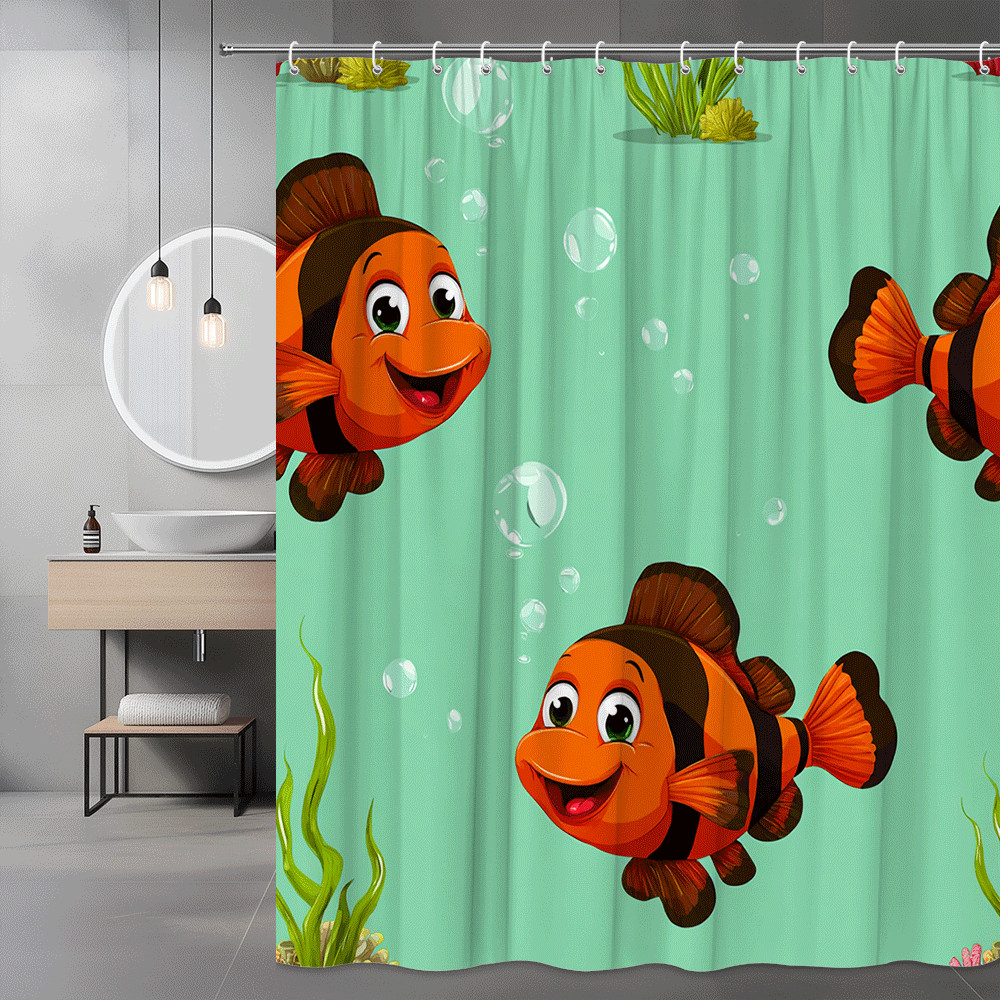 Clownfish Shower Curtain Cartoon Fish Ocean Print