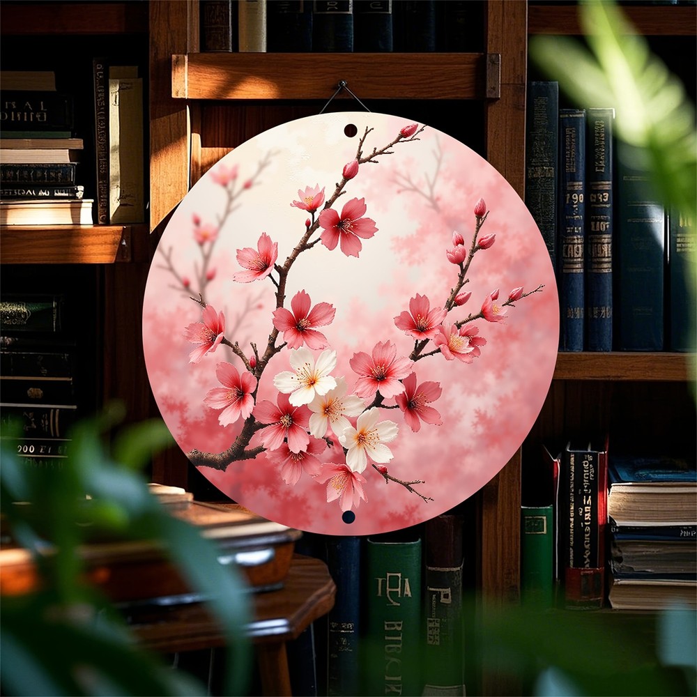 Blooming Cherry Blossoms Round Aluminum Wall Decoration