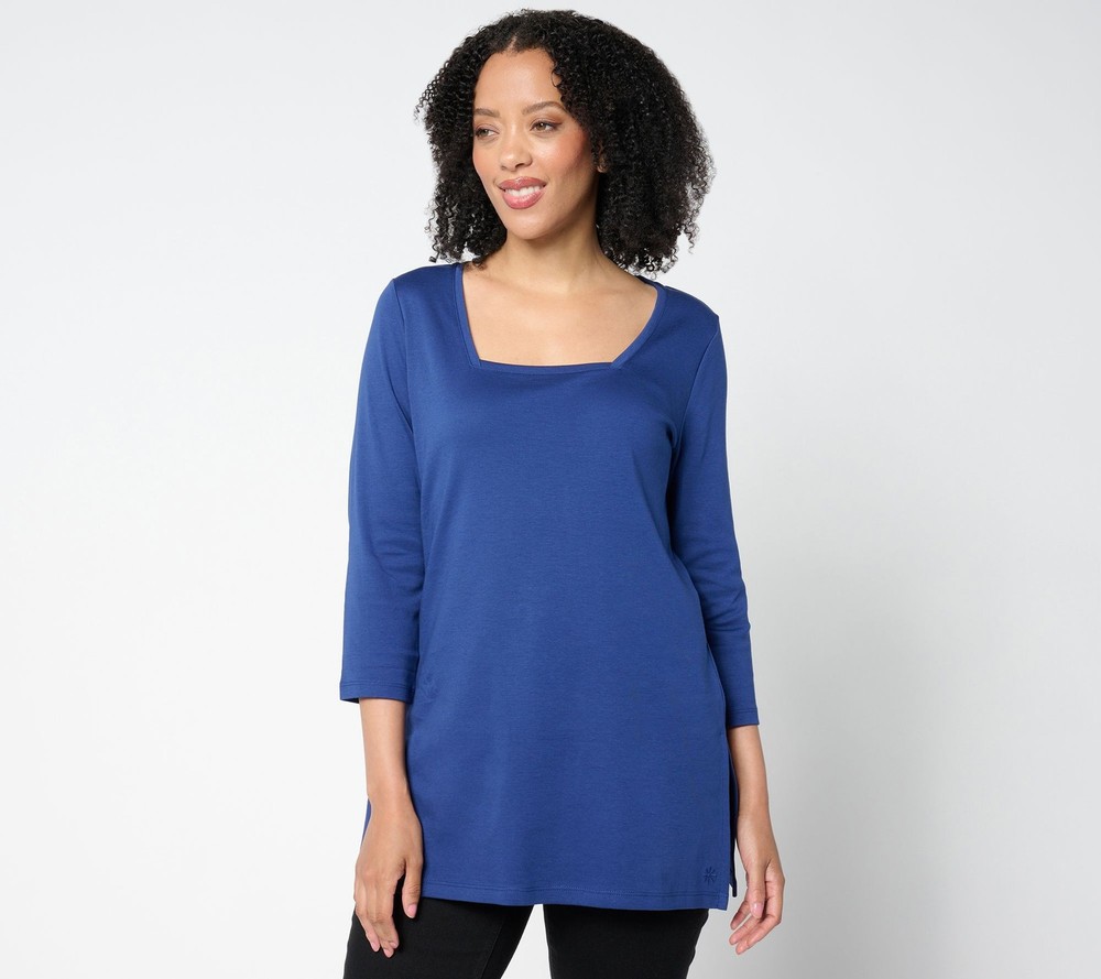 Isaac Mizrahi Live Women's Top Petite PS Essentials Pima Cotton Blue A655458