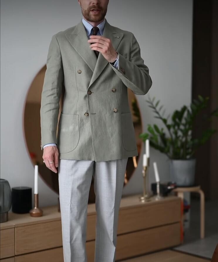 Linen Men's Suits Wedding Party Office Tuxedo Custom White Casual Jacket