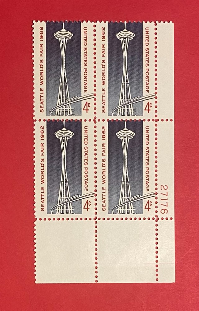 1962 Seattle World's Fair 4c Space Needle MNH Stamp Plate Block #1196