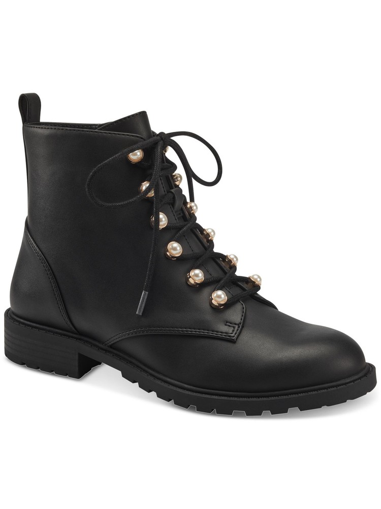 CHARTER CLUB Womens Black Imitation Pearl Up Shiloh Block Heel Combat Boots 10 M