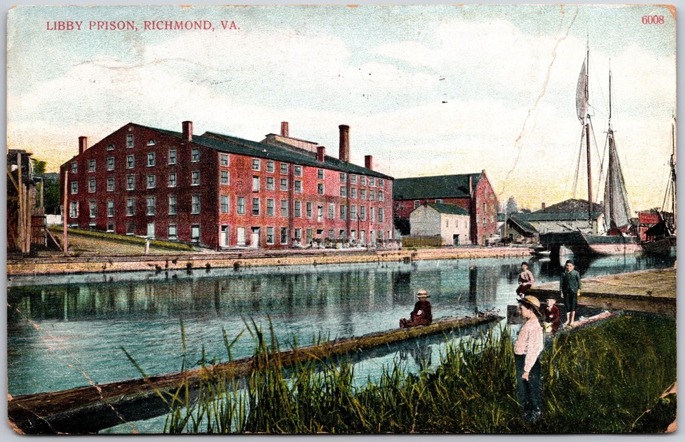 Richmond Virginia VA, 1907 Libby Prison, Sailboats, River, Vintage Postcard