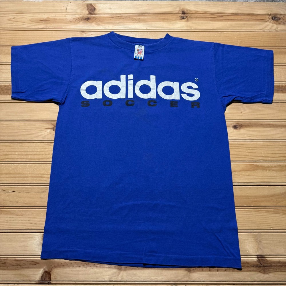 Vintage 80s 90s Adidas Soccer Blue Single Stitch T-Shirt USA Made - Size Medium