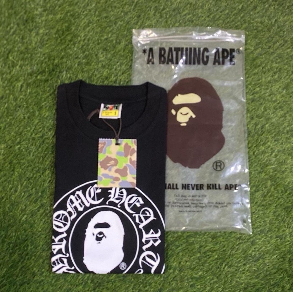 A Bathing Ape x Chrome Hearts Baby Milo Black Graphic Tee Cotton Size L