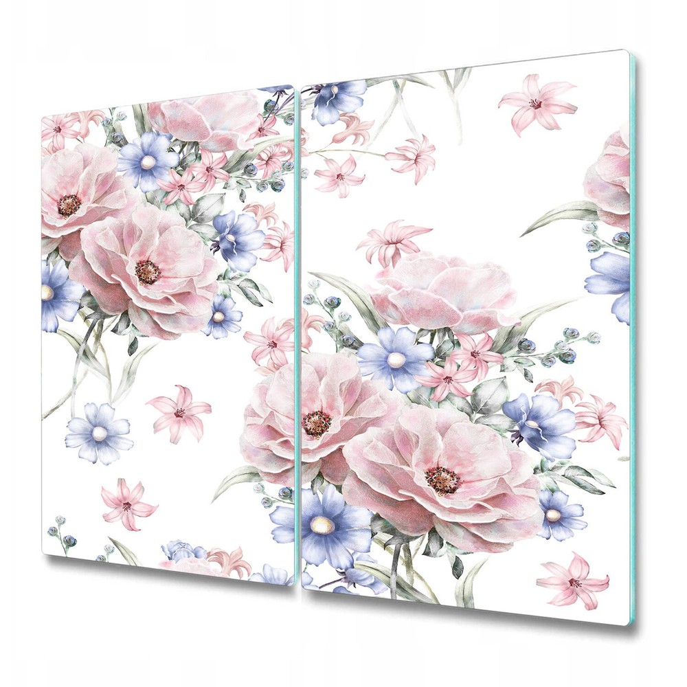 Glass Induction Cover Delicate Bouquet | Soft Artwork | Pink Flowers | 2x30x52