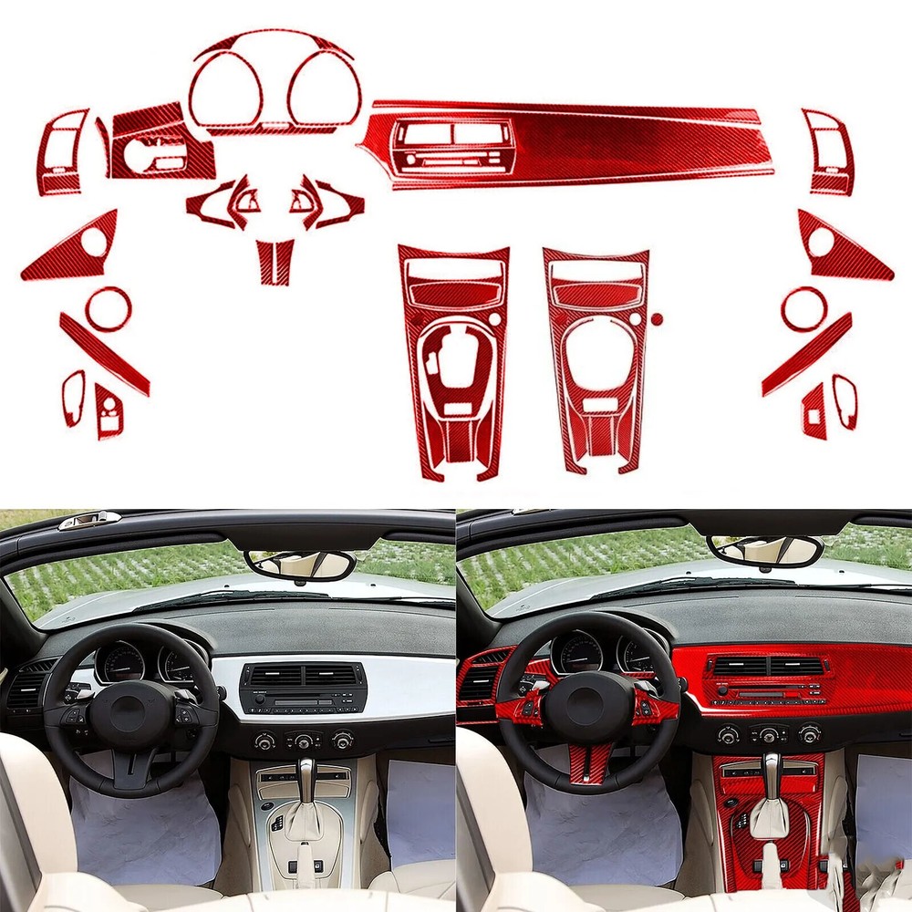 72Pcs Red Carbon Fiber Kits Full Interior Trim Set Cover For BMW Z4 E85 2003-08