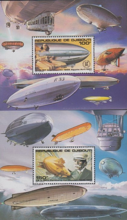 Djibouti MNH Sc C138-39 S/S Mi Bk 25-26 Value  20 Euro  Zeppelins