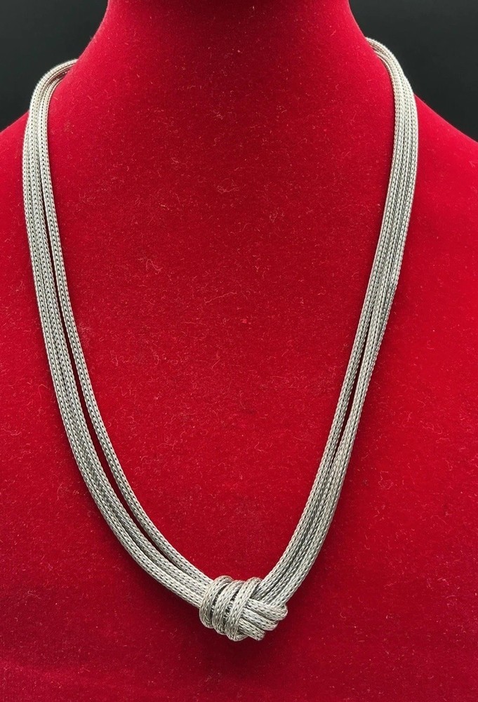Vintage Italian 925 Sterling Silver Multi-Strand Mesh Knot Statement Necklace 16