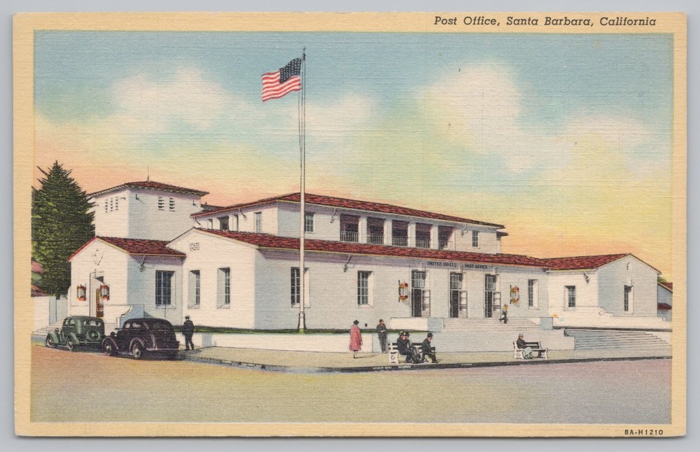 Linen~Visitors @ Santa Barbara Post Office~CA~Western Pub & Novelty Co~Vtg PC
