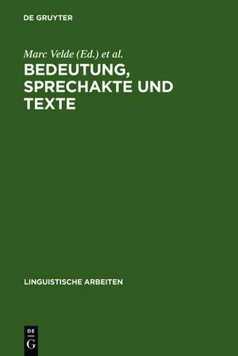 Marc Velde Bedeutung, Sprechakte Und Texte (Hardback)