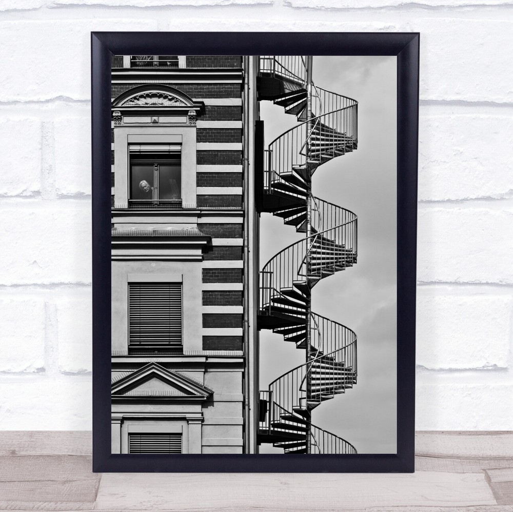 Lonely Man Street House Building Stairs Stairway Spiral Windows Art Print