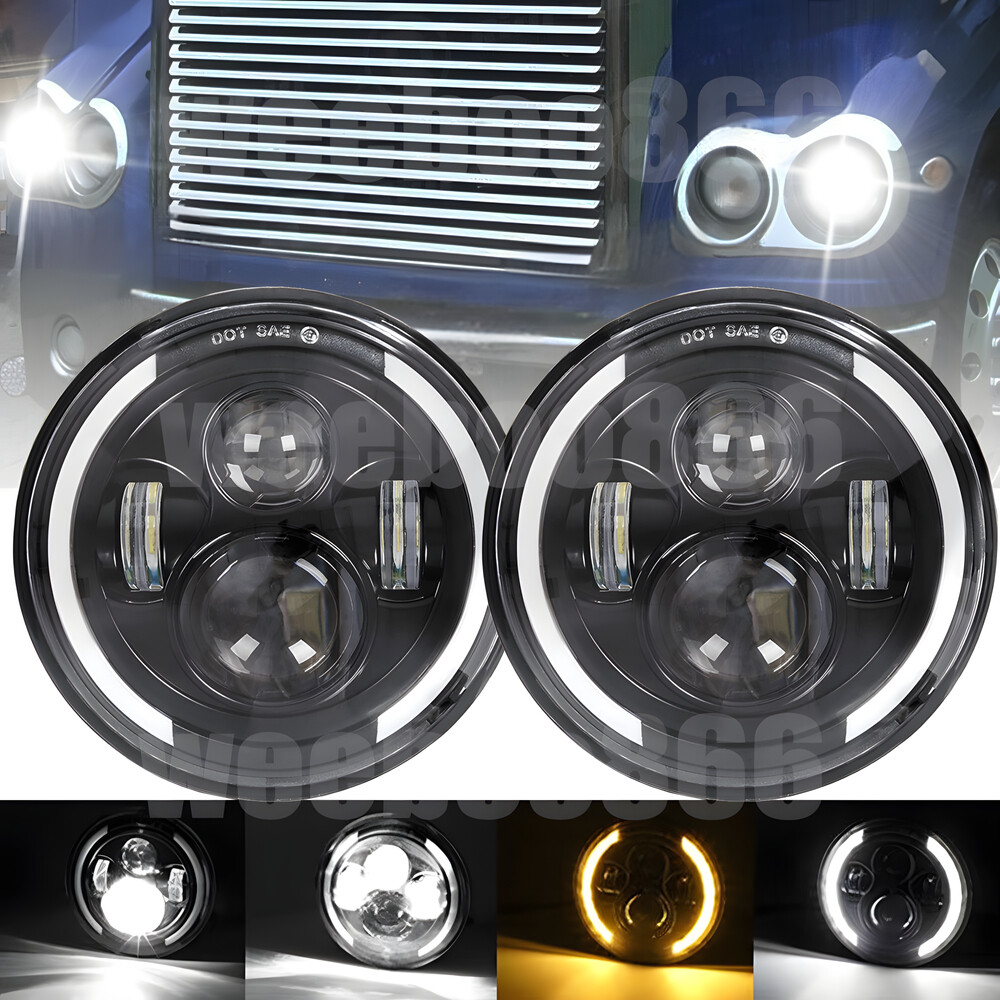 2x 280W 7inch Round Black Halo Led Headlight Hi-Lo Beam For Freightliner Century