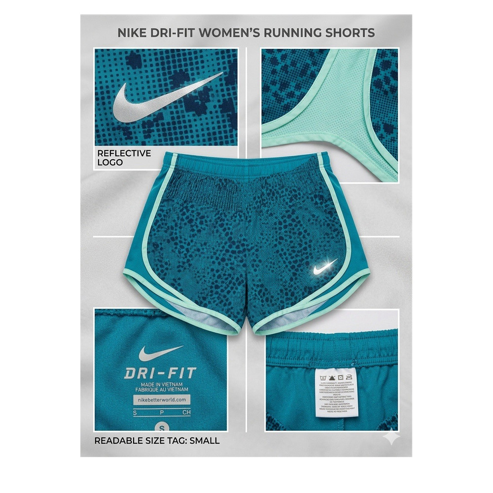Nike Dri-FIT Women’s Running Shorts Blue/Green Mesh Reflective Geometric