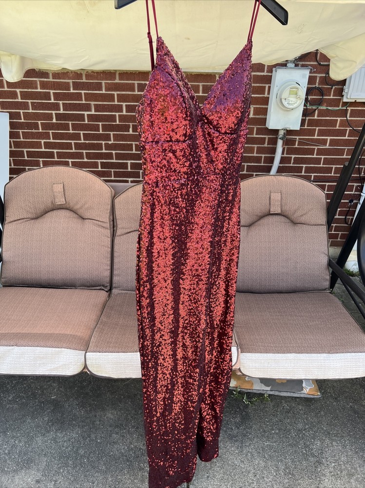 B.Smart Maroon Sequin with Slit Long Dress Size 9/10