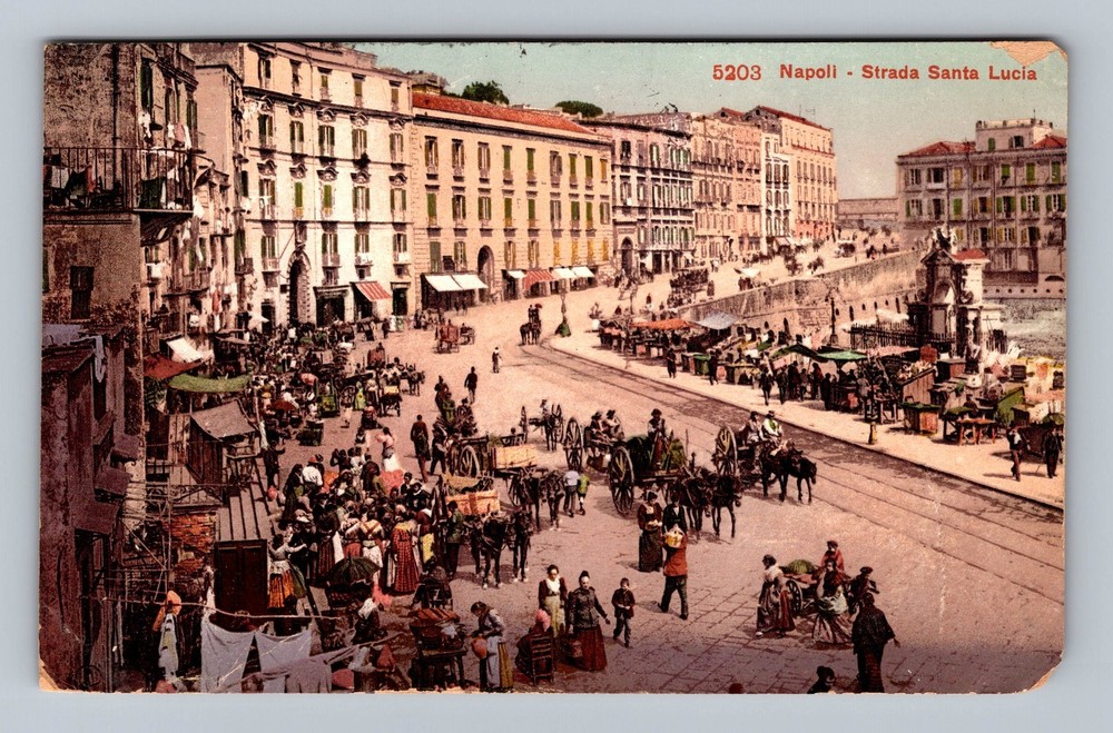 Italy- Naples Santa Lucia Street Standard Souvenir Postal Old Vintage Postcard