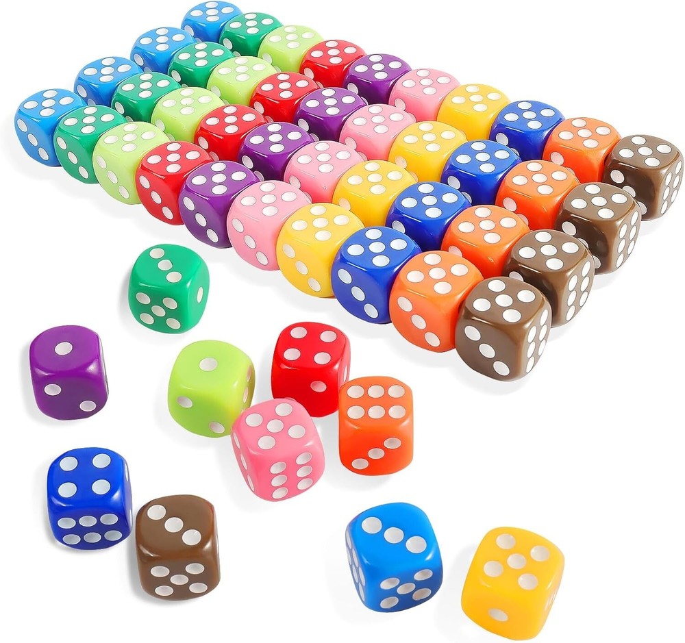 50 Pieces Colored Dice 6 Sided Dice for Board Games 14mm Bulk Dice for Math L