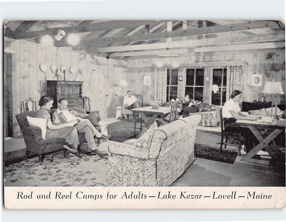 Postcard Rod & Reel Camps for Adults Lake Kezar Lovell Maine USA