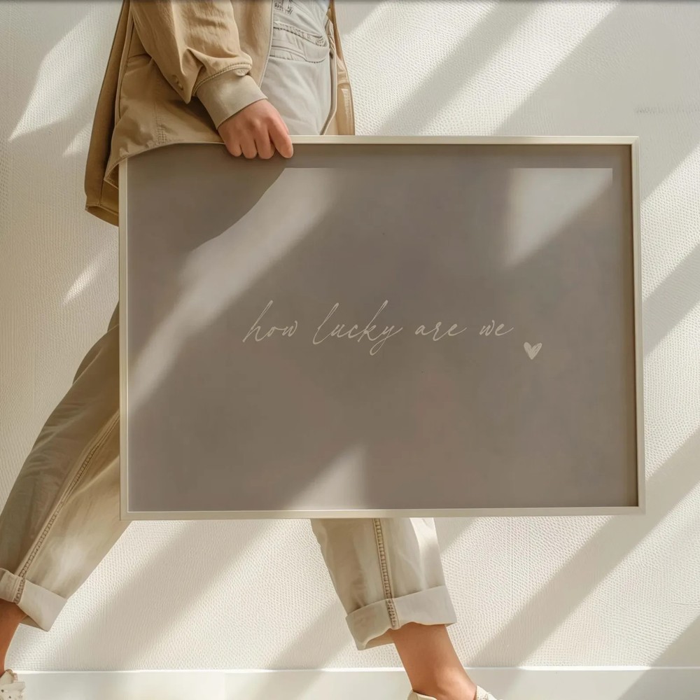 How Lucky Are We Wall Art Print, Minimalist Bedroom Wall Art, Horizontal Living