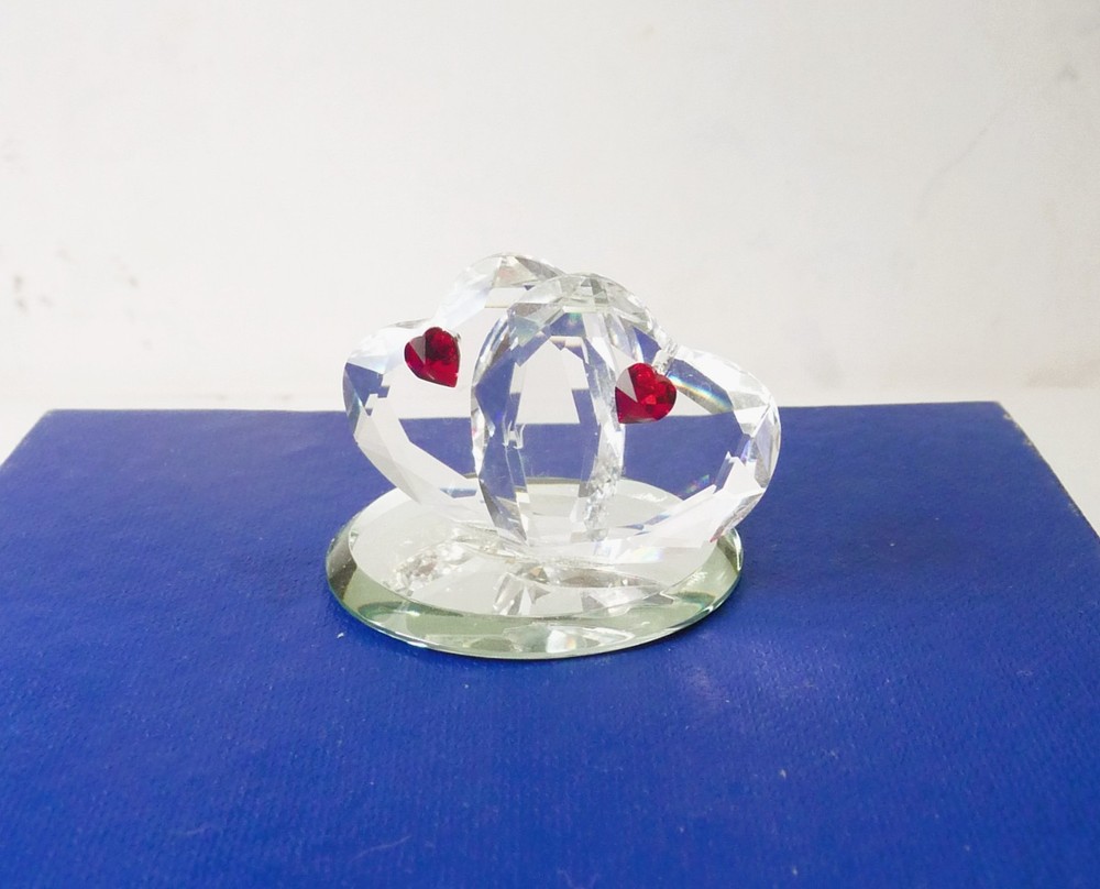 Vintage Crystal De Lites Double Valentine Hearts With Red Mini Hearts Figurine