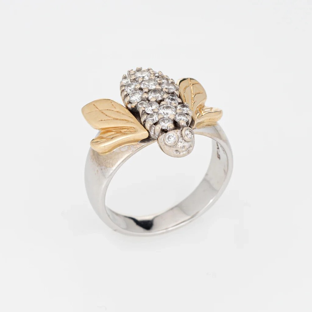 2.36 Ct Round Cut Simulated Diamond 14k Two Tone Gold Plated Women Bee Band Ring