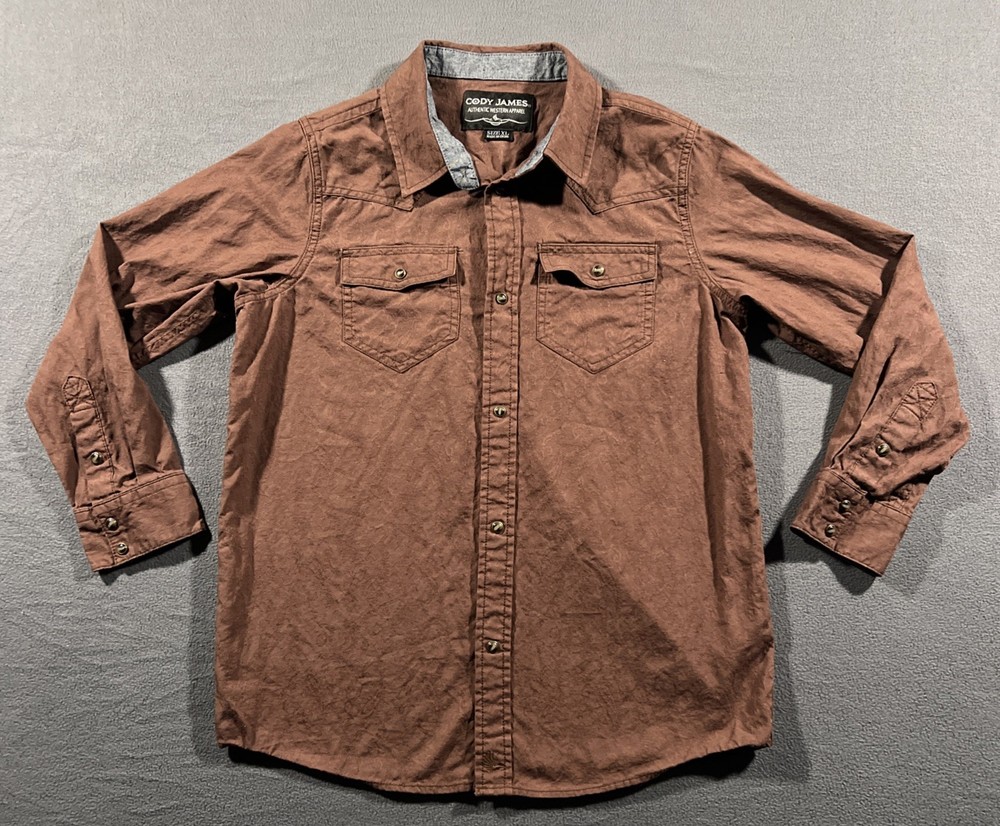 Cody James Pearl Snap Shirt BOY’S XL Brown Floral Rodeo Long Sleeve Rodeo